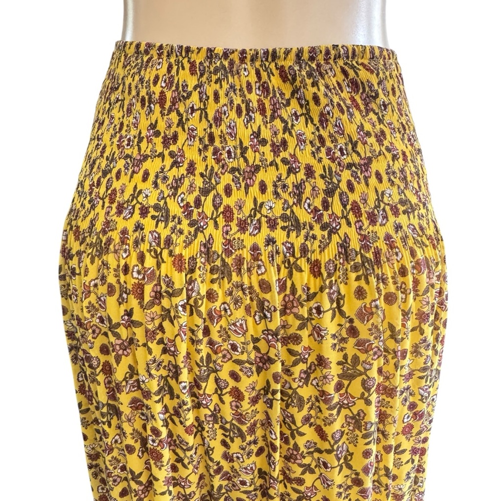 NEW Max Studio Floral Pleated Mini Skirt Gold Yellow XS Boho Cottagecore Retro - Picture 5 of 14